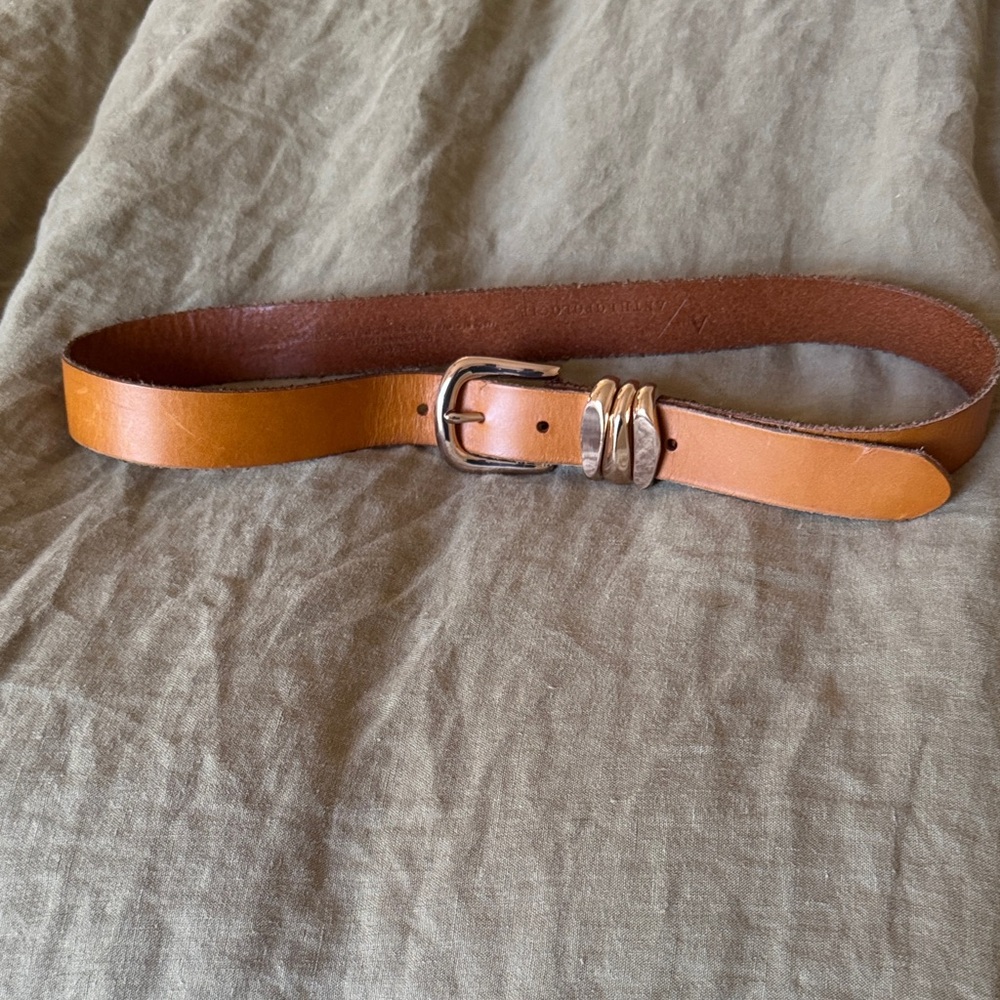 Anthropologie Tan Leather Belt gold buckle